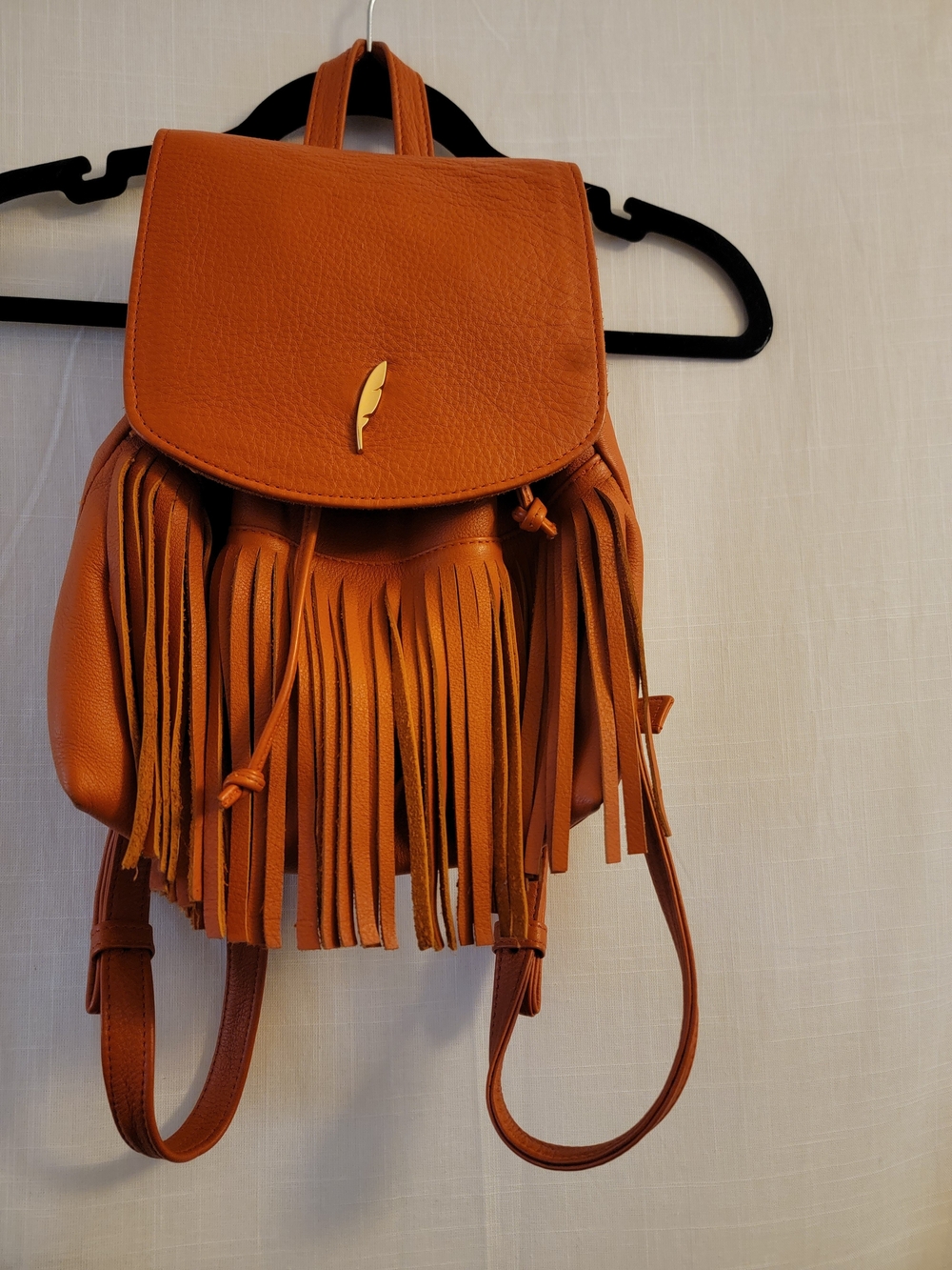 Leather Fringed Mini Backpack in Burnt Orange - Women's Leather Style